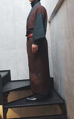 女性羽織×男性着物の掛け合わせ。